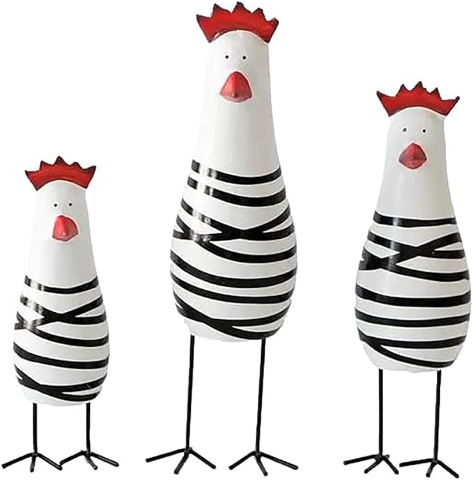 3PCS Wood Chicken Rooster Decor Figurines Set Farmhouse Rustic Home Office Decor