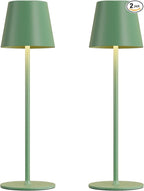 Kakanuo Cordless Table Lamp Rechargeable Green - KK 2 Pack 5000mAH Battery Operated Lamp for Dining Table, 3 Color Stepless Dimming Wireless Lamp for Counter, Outdoor Patio, Touch Control