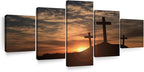 Elephant Stock Cross Silhouettes Wall Art Multi Piece Canvas - 5 Panel Christian Pictures Decor - Digital Design Canvas Print - Christian Wall Decor - 68" X 30"