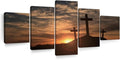 Elephant Stock Cross Silhouettes Wall Art Multi Piece Canvas - 5 Panel Christian Pictures Decor - Digital Design Canvas Print - Christian Wall Decor - 92" X 42"