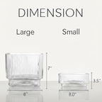 Short Glass Vases, Set of 2 Clear Glass Vases for Tulips, Ribbed Vase for Flowers, Modern Small Vase for Living Room, Dining Room, Bathroom, Desk, Shelf, Wedding, Office