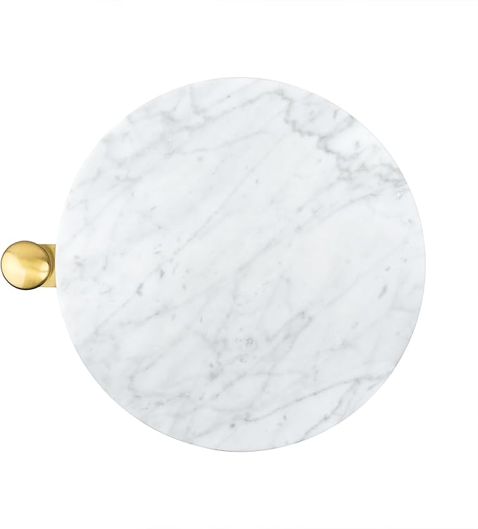 TEHOME Gold Marble Drink Table Metal Martini Round Small Drink Side Table for Couch Marble C Shaped End Table for Sofa 10" diam,24.55" h