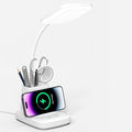 Desk Lamp with Wireless Charger - LED Desk Lamps for Home Office with Pen Holder, 800LM, 3 Color Modes, Flexible Arm, Eye-Caring White Table Lamps for Home College Dorm Room Christmas Gifts