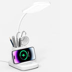 Desk Lamp with Wireless Charger - LED Desk Lamps for Home Office with Pen Holder, 800LM, 3 Color Modes, Flexible Arm, Eye-Caring White Table Lamps for Home College Dorm Room Christmas Gifts