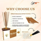 Giftbrit Palo Santo Natural & Herbal Incense Sticks 100 Sticks with Incense Holder for Meditation, Yoga, Church, Relaxation, Healing and Positivity