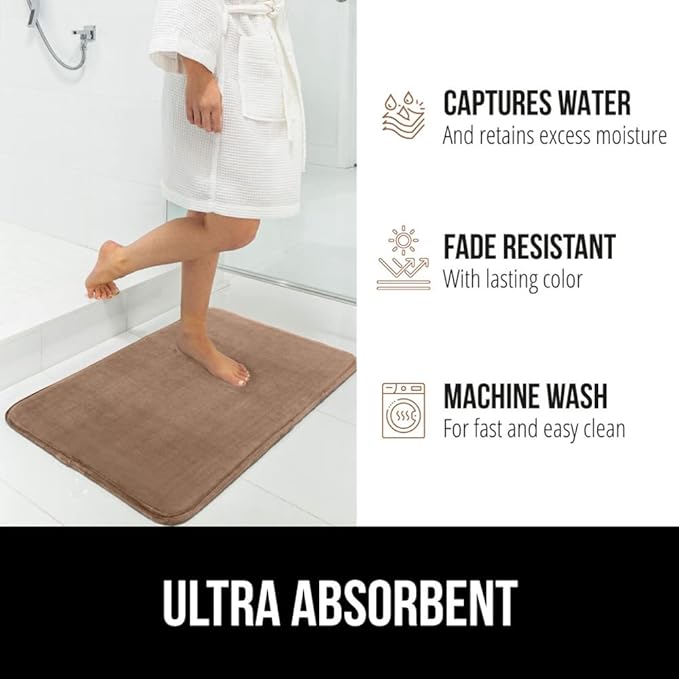 GORILLA GRIP Memory Foam Bath Mat, Soft Absorbent Velvet Bathroom Mats, Durable Dots on Underside, Machine Washable Bathmat, Carpet Rug Room Decor for Shower Tub Floor RV, 30x20 Rugs, Taupe