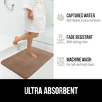 GORILLA GRIP Memory Foam Bath Mat, Soft Absorbent Velvet Bathroom Mats, Durable Dots on Underside, Machine Washable Bathmat, Carpet Rug Room Decor for Shower Tub Floor RV, 42x24 Rugs, Taupe
