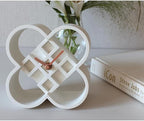 AonT Design Modern Desk Clock (Korean Lotus Motif) (Silent Quartz) Made in Korea – Decorative Minimalist Analog Shelf Clock for Table and Living Room Décor (White)