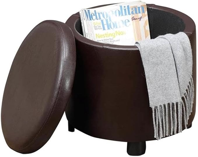 Designs4Comfort Round Accent Storage Ottoman with Reversible Tray Lid