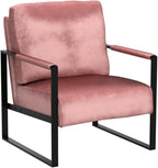 Container Furniture Classic Mid Century Modern Accent Chair with Durable Square Metal Frame, Armchair for Living Room, Bedroom, Home Office in Plush Velvet Upholstery, Rose