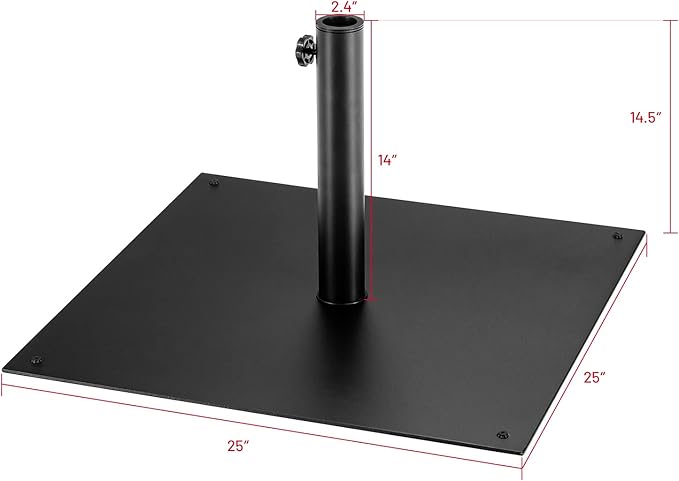Giantex Square Umbrella Base, 40 LBS Steel Heavy Duty Patio Market Umbrella Stand with 2 Adapters, 25 Inch Outdoor Plate Stand with Adjustable Foot, Suitable for Backyard, Deck, Poolside, Patio