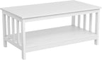 ChooChoo Farmhouse Coffee Table, Pure White Living Room Table with Shelf, 40 Inch
