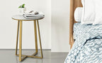 Round End Tables, Small Side Table White Marble Texture MDF Top,Metal Frame Gold Color, Tall End Table for Bed Room,Coffee Tea End Table for Living Room (White Marble+Gold)