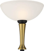 Possini Euro Design Burbank Modern Mid Century Art Deco Torchiere Floor Lamp Standing 70" Tall Black Brass Metal Frosted White Glass Bowl Shade for Living Room Reading House Bedroom Home Office