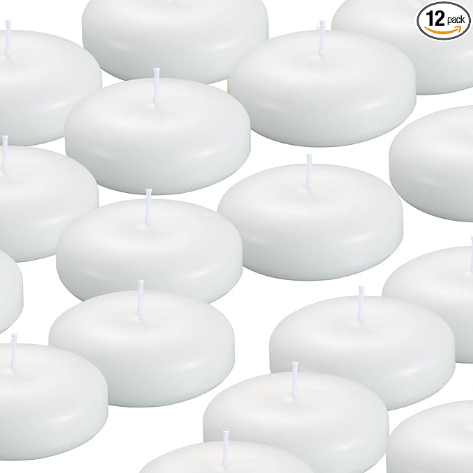 12 Pack Floating Candles, 3” White Unscented Dripless Wax Burning Candles, for Weddings, Party, Cylinder Vases, and Home Decorations…