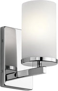 Kichler Crosby 9.25" Wall Sconce in Chrome, 1-Light Contemporary Hallway or Bathroom Light with Satin Etched Cased Opal Glass, (9.25" H x 4.5" W), 45495CH