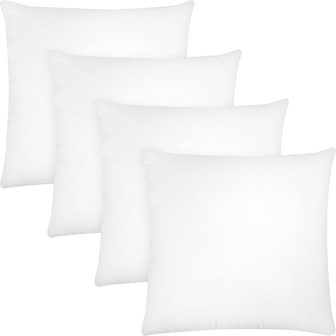 Covers & All Throw Pillow Inserts Only Pack of 4, Durable Soft Square 12 x 12 Inches 65 GSM Non-Woven Fabric with 15D Silicon Fiber Filling, Universal uses for Home Decor Office Indoor Outdoor