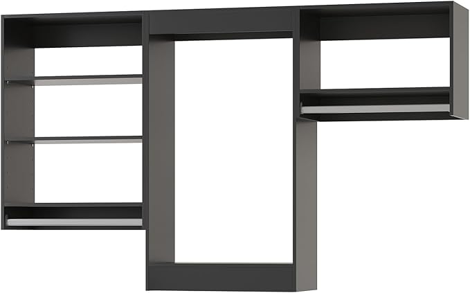 Modular Closet System, 72" Wide Closet Organizer System with Hanging Shelving , Wood Tower Closet Storage for Walk In Closets, Wall Mounted Wardrobe Organizer Kit System, Bedroom, Black