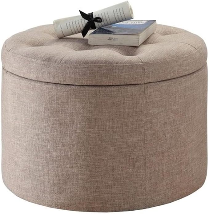 Convenience Concepts Designs4Comfort Round Shoe Ottoman, Tan Fabric
