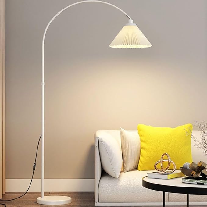 CraftThink Floor Lamp, Contemporary Metal Corner Lamp with Geometric Shade, E26 One-Light Tall Lamp Standing Lamp for Bedroom Reading Living Room, Bulb not Included (White-Yellow)