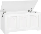 DINZI LVJ Storage Chest, 39.4” Wooden Toy Box with 2 Safety Hinges, Entryway Shoe Bench with Flip-Top, Sturdy Large Storage Trunk for Living Room, Bedroom, Playroom, Easy Assembly, White