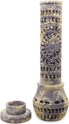Handmade Carving Round Soapstone Incense Stick Tower Holder | Marble Incense Stick Tower Burner Holder Spa Aromatherapy Home Office Fragrance Accessories Home Office Decor - (11 X 3 Inches)