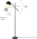 Globe Electric 65911 60" Floor Lamp, Matte Black, Brass Pivot, Metal Shade, in-Line On/Off Foot Switch, Adjustable Arm, 6-Foot Cord, Modern Standing Light for Living Room, Reading, or Office