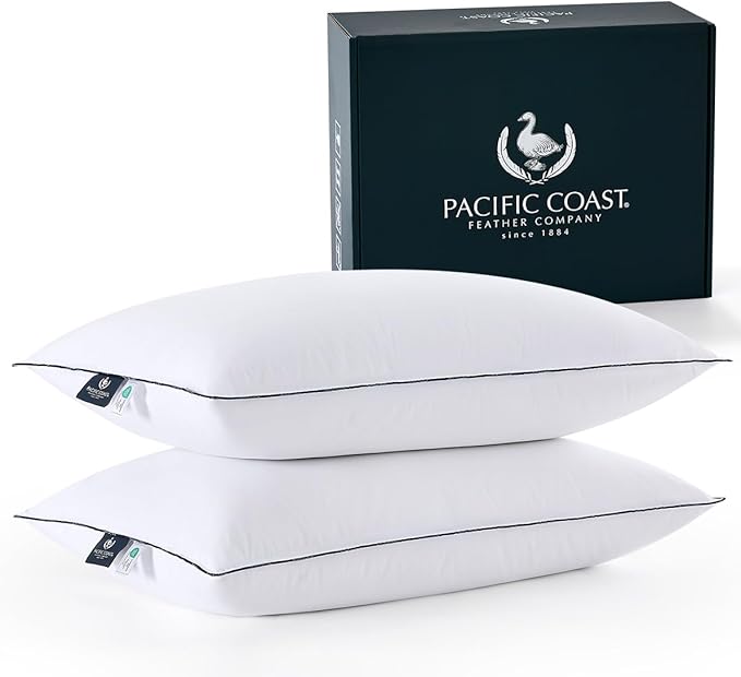 Pacific Coast White Goose Down Fiber Pillows, Bed Pillows for Back, Stomach and Side Sleepers, King Size Pillows Set of 2, Hotel Collection, Fluffy, Medium