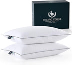 Pacific Coast White Goose Down Fiber Pillows, Bed Pillows for Back, Stomach and Side Sleepers, King Size Pillows Set of 2, Hotel Collection, Fluffy, Medium