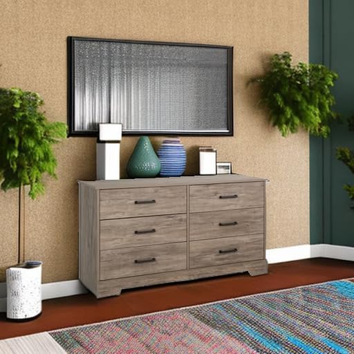 Prepac Rustic Ridge Farmhouse 6-Drawer Double Dresser, Brown Dresser for Bedroom, Chest of Drawers with 6 Storage Drawers, 53.25” wide x 18.25” deep x 28.5” tall, Brown