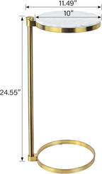 TEHOME Gold Marble Drink Table Metal Martini Round Small Drink Side Table for Couch Marble C Shaped End Table for Sofa 10" diam,24.55" h