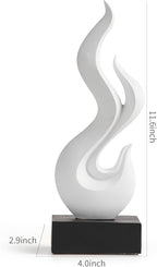 Modern Abstract Art Table Decoration, Gold Decor Flame Statue for Living Room Home, Black Shelf Decor Accents, Abstract Art Resin Sculpture for Dining Room, Office & Coffee Table Centerpiece (White)
