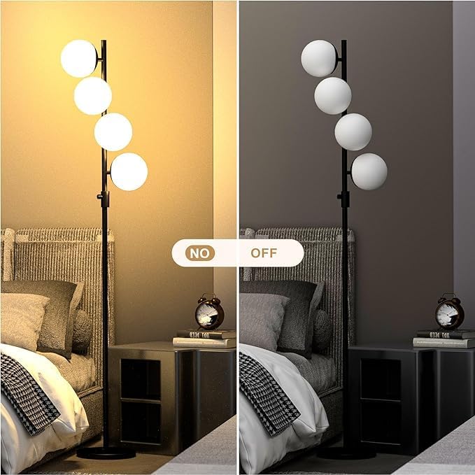 Black Globe Floor Lamp Dimmable 64IN Tall Standing Lamps with Soft Warm White Eye Care 3000K G9 Bulbs, Mid Century Modern Floor Lamp for Living Room Bedroom