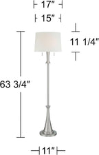 360 Lighting Karl Modern Industrial Floor Lamp Standing 63.75" Tall Brushed Nickel Silver Classic Metal White Tapered Drum Shade Decor for Living Room Reading House Bedroom Family Home