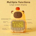 Capybara Alarm Clock with Night Light for Kids, Cute Toddler Alarm Clocks for Bedrooms Ok to Wake Clocks for Girls and Boys, Rechargeable Silicone Animal Tabletop Lamp for Kid