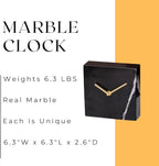 Solid Marble Modern Mantle Clock, Minimalist Clock - Sleek Marble Fireplace Decor with Unique Streaks, Square Analog Design for Decorations in Living Room and Mantel Decoration Fireplace