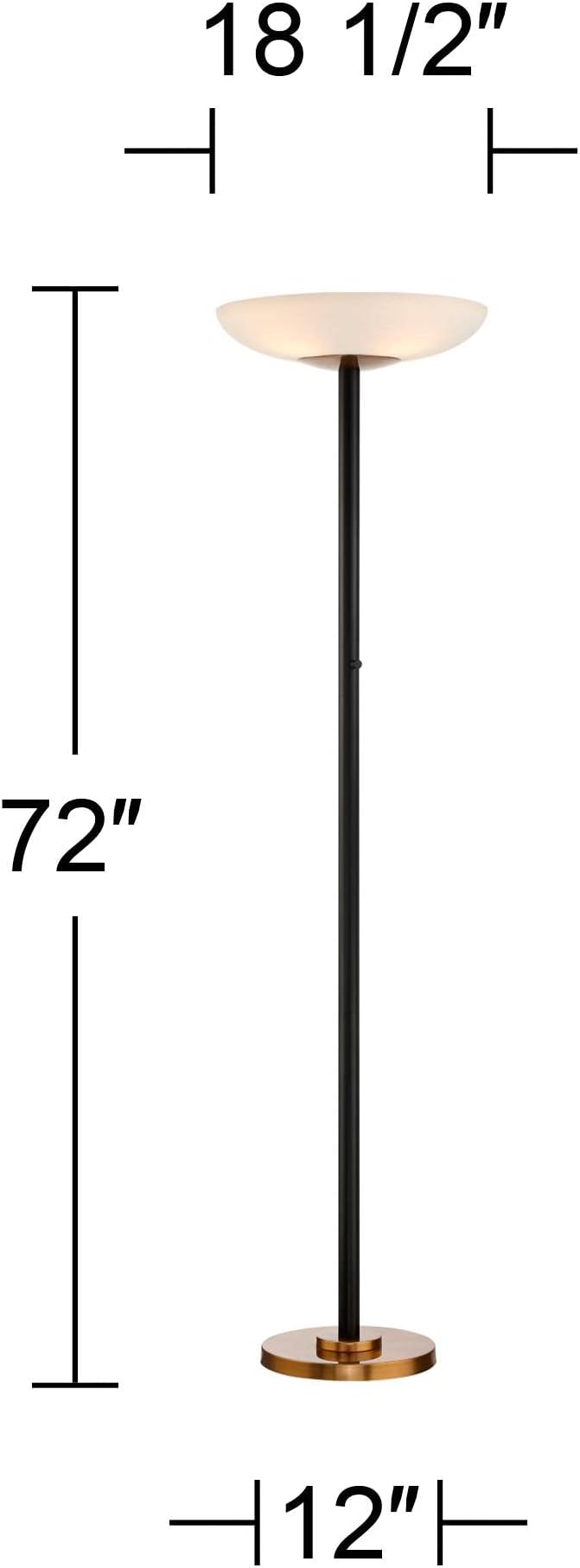 Possini Euro Design Meridian Light Blaster™ Modern Style Torchiere Floor Lamp LED 72" Tall Black Antique Brass Metal White Glass Shade for Living Room Reading House Bedroom Home Office