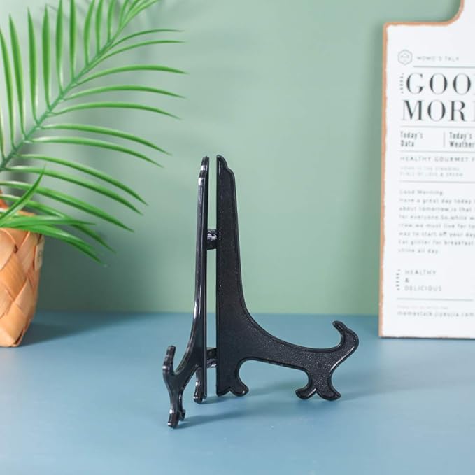 Artliving 8 Inch Black 6pcs/Set Plastic Easels Plate Display Stands Picture Frame Stand Holder