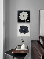 YaSheng Art - Thick Texture Flowers Abstract Oil Painting Hand-Painted Black and White Wall Art Minimalist modern Art Paintings Home Living room Room Dining Room Bedroom Wall Decorative Art Oil Painting 24x24inch