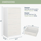 Modern 5-Drawer Dresser with Spacious Storage,Sturdy Wood Frame, and Large Capacity Drawers, Dressers for Bedroom, Home Organization Storage for Living Room or Hallway (White)