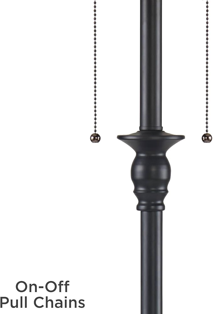 360 Lighting Dyna Traditional 58" Tall 2-Light Standing Floor Lamp Skinny Pole Pull Chain Black Finish Living Room Bedroom House Reading Office Home Decor Entryway Dining Silver Sheer Shade