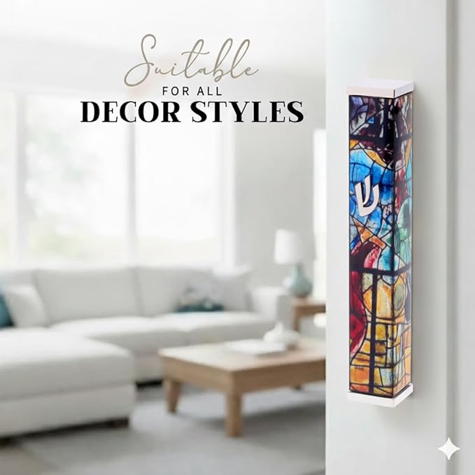 SURI Mezuzah for Door with Printed Scroll Inside | 4" Modern Mezuzah Case (Silver Yellow)