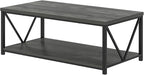EXCEFUR Coffee Table, Rustic Wood and Metal Living Room Table, Industrial Rectangle Center Table with Storage Shelf, 47 Inch Grey