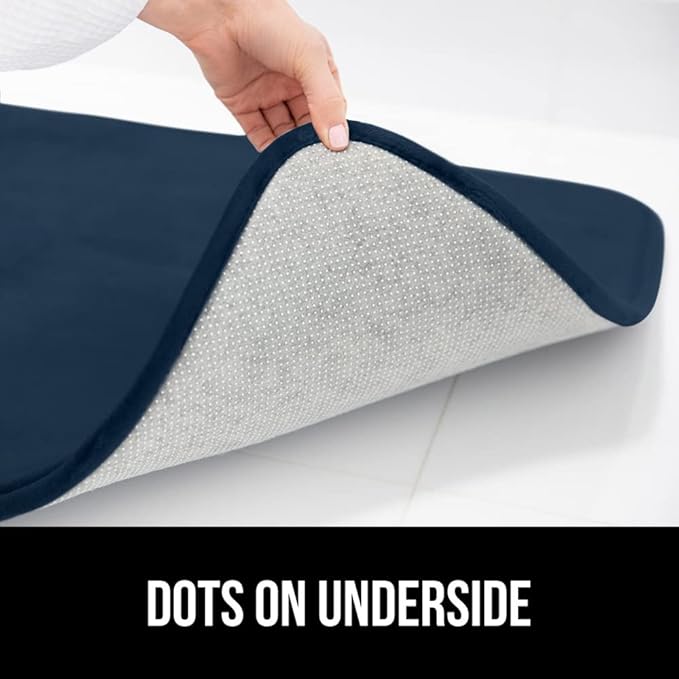 GORILLA GRIP Memory Foam Bath Rugs, Soft Absorbent Velvet Bathroom Mats, Durable Dots on Underside, Machine Washable Bathmat, Carpet Rug Room Decor for Shower Floor, 24x17 Mat, Navy Blue