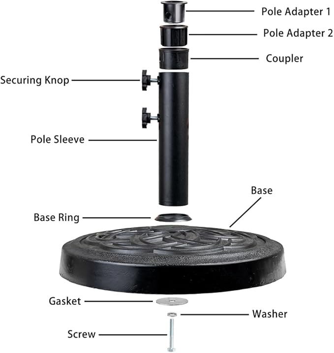 Sundale Outdoor Umbrella Base 48lbs with Stainless Steel Umbrella Tube, Heavy Duty Square Resin Umbrella Stand, Black