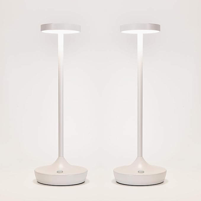 2 Pack Led Cordless Rechargeable Waterproof Table Lamp(Battery Operated Touch Light 3 Color Dimming Portable Night Lamp IP54 Waterproof Suitable For Indoor Outdoor Patio Restaurant Dining Home)White