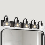 Bathroom Light Fixtures 5-Lights Matte Black Farmhouse Vanity Lighting with Seeded Globe Glass for Over Mirror