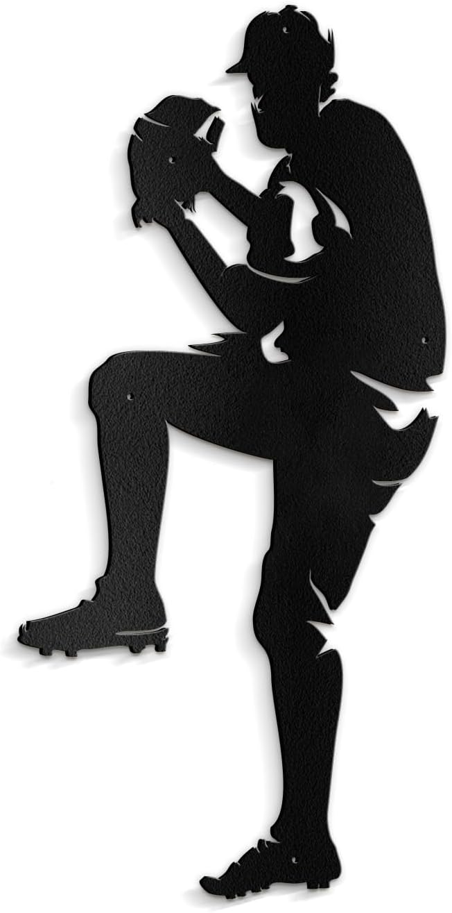SIGNLEADER Metal Wall Art Decor - Baseball Pitcher Sport Minimalist Modern Abstract Wall Sculpture Hanging Home Decoration for Living Room, Bedroom, Bathroom, Kitchen, Studio, Outdoor - 36" Black