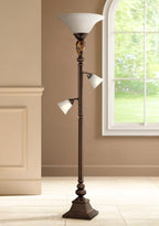Kathy Ireland Mulholland Rustic Vintage Tree Torchiere Floor Lamp Standing 72" Tall Bronze Tortoise Shell Font Frosted Glass Shade for Living Room Reading House Bedroom Home Office