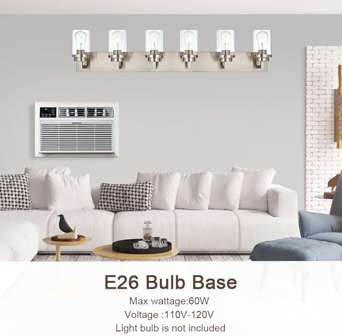 MELUCEE 6-Light Bathroom Lights Over Mirror in Brushed Nickel, Modern Industrial Vanity Lighting Fixture Indoor Wall Lights for Bath Kitchen Powder Room, Clear Glass Shade
